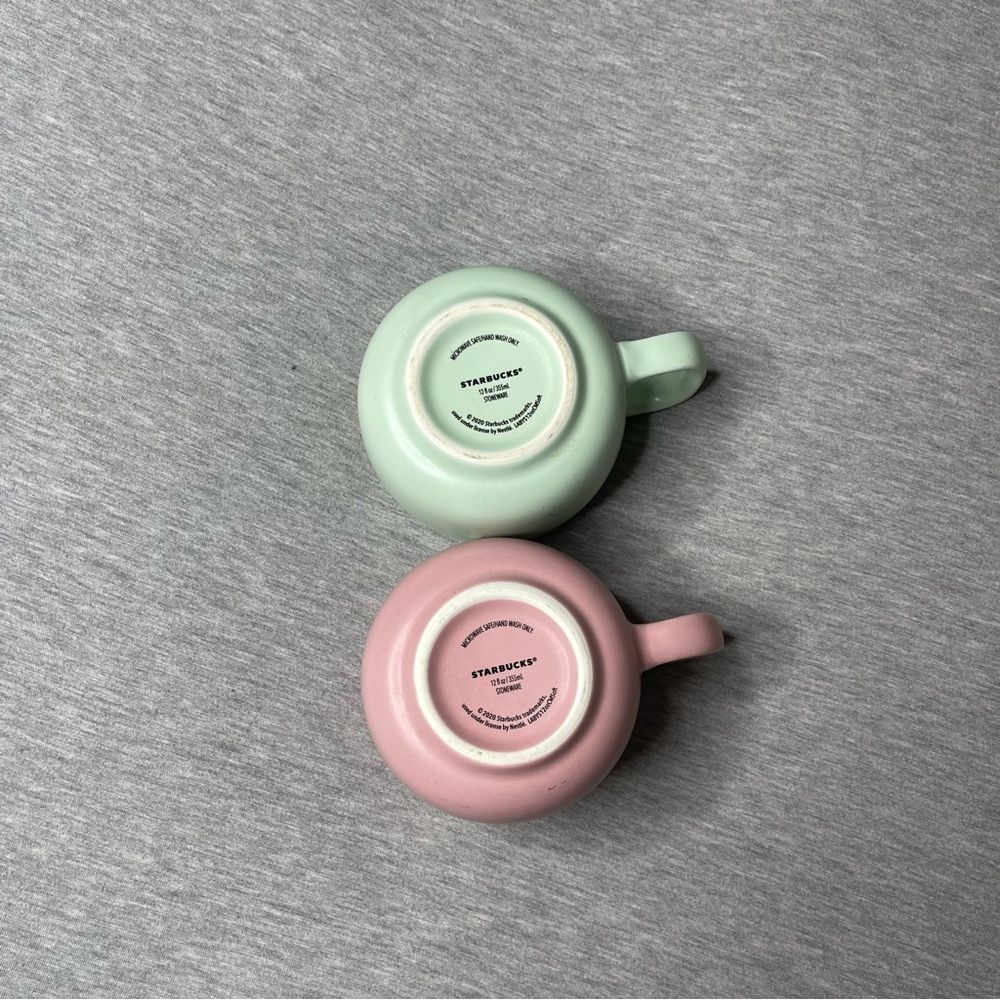 Starbucks Pastel Stoneware Flat Bottom 12 Oz Coffee Mugs 2 PCS. Set - Picture 2 of 14